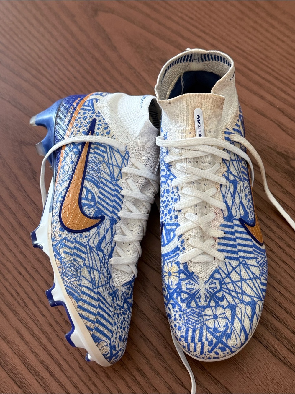 Nike Mercurial Air Zoom Soccer Cleats Blue/White/Gold – Size 7